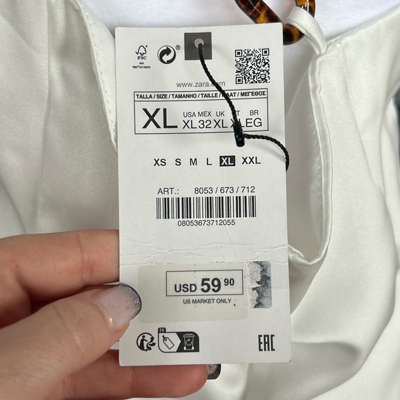 NWT Zara Women’s Chain Strap Satin Effect Straight Neck White Midi Dress Size XL - Picture 12 of 15